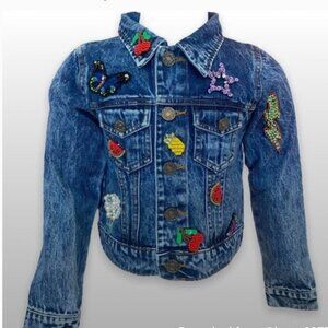 Lola and the Boys Beaded Crystal Fruit Crop Denim Jacket , kids 14